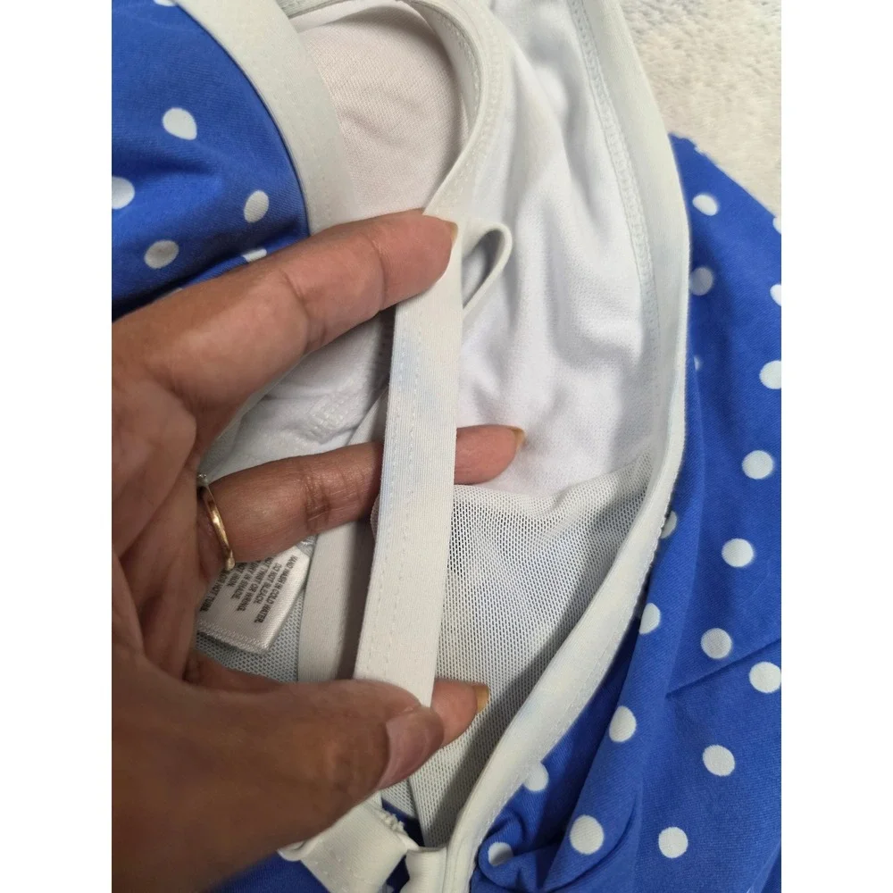 Beach House Blue White Polka Dot Swim Dress One Piece Size 12 Modest Swimsuit